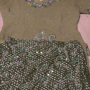 Embellished Olive Green Dress green lehenga choli small
